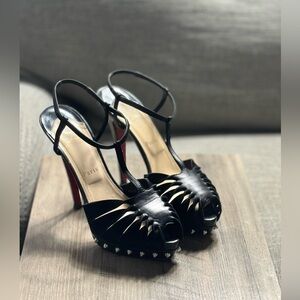 Christian Louboutin Black Suede Studs Strap High Heels Pumps EU Size 39